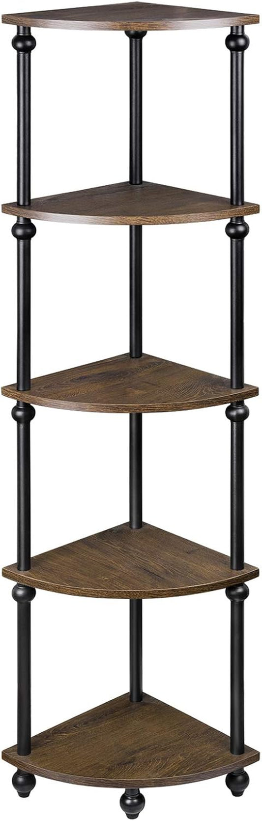 Vintage Corner Table Shelf, 5-Tier Corner Bookcase, Plant Stand Storage Rack for Living Room, Home Office, Dark Walnut