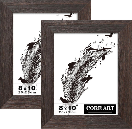 8X10 Picture Frame, Handmade Wood Rustic Brown Photo Frame Set of 2, High Definition Semi-Tempered Glass Wall or Tabletop Display