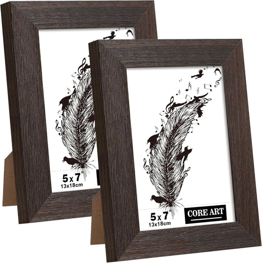 5X7 Picture Frame, Handmade Wood Rustic Brown Photo Frame Set of 2, High Definition Semi-Tempered Glass Wall or Tabletop Display